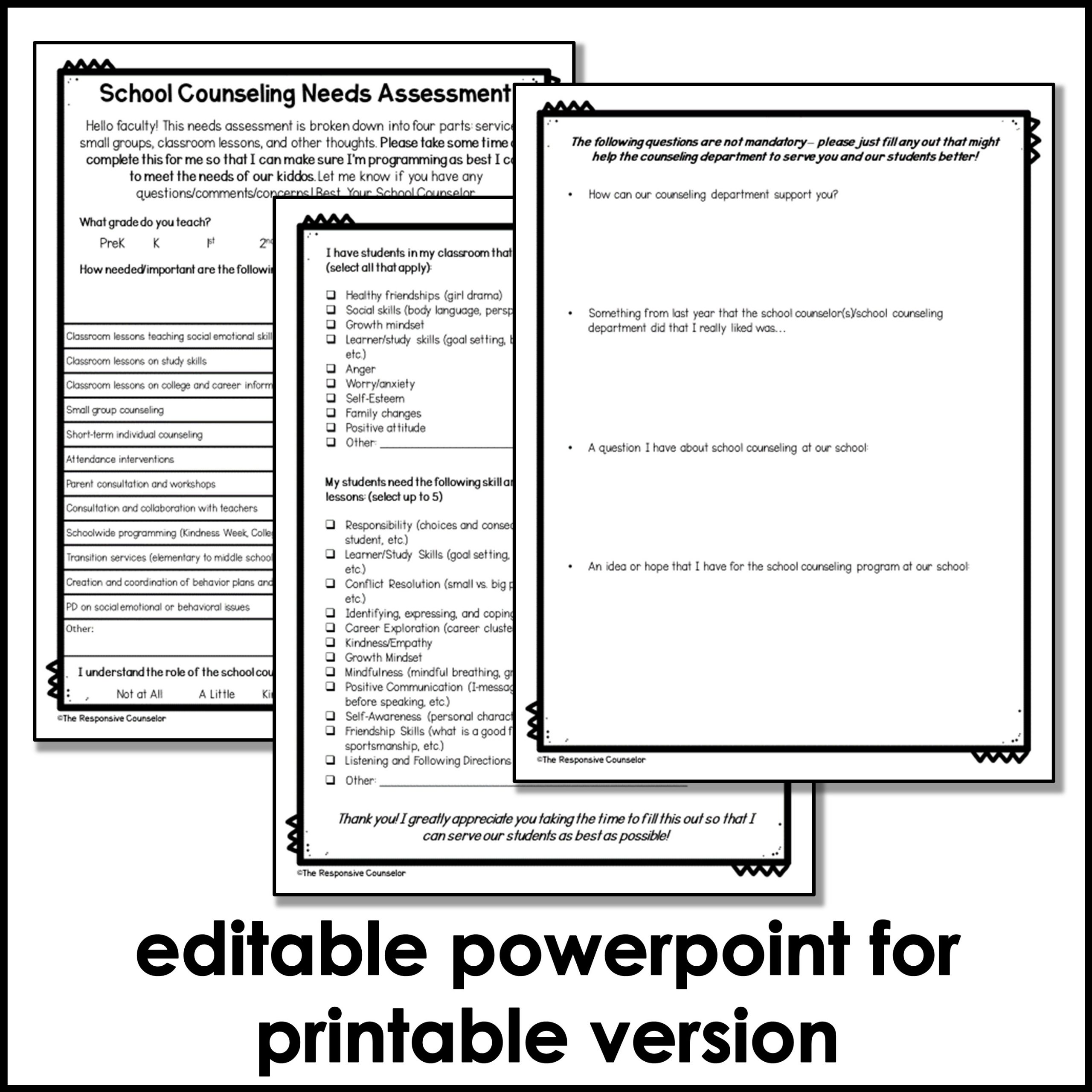 School Counseling Needs Assessments EDITABLE for Faculty, Parents, and Students - Image 3