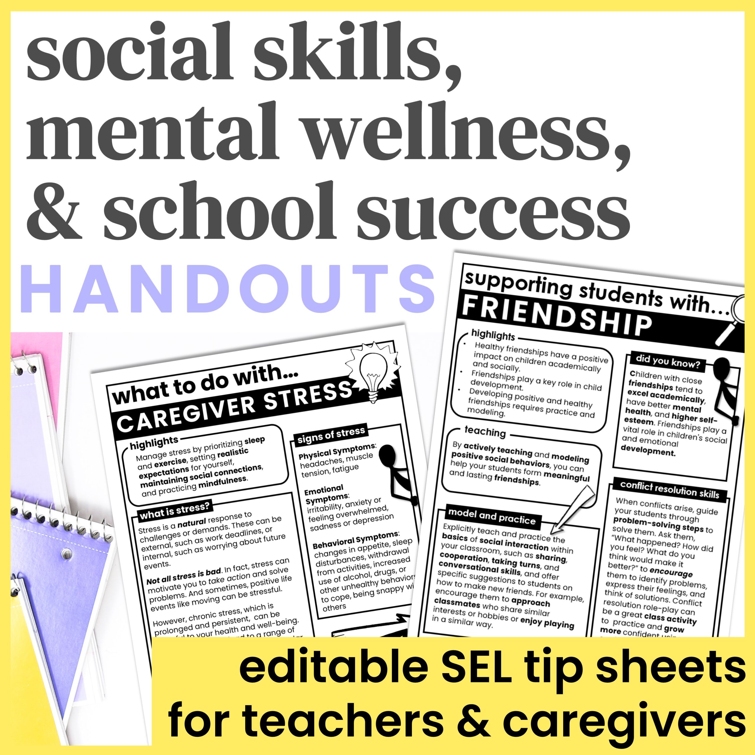 Social Skills, Mental Health, & School Success Handouts for Parents & Caregivers