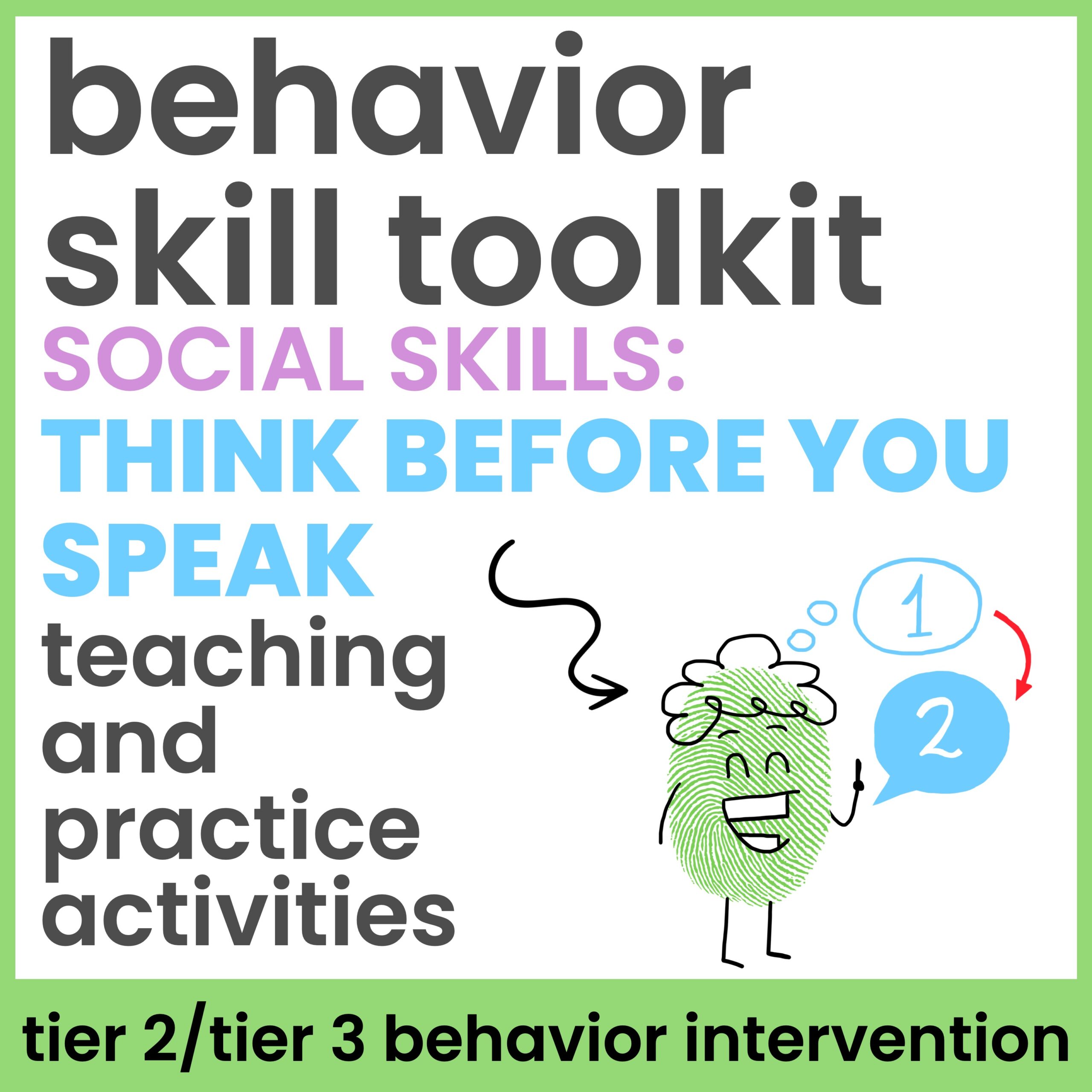 Think Before You Speak Social Skills Behavior Intervention Activities